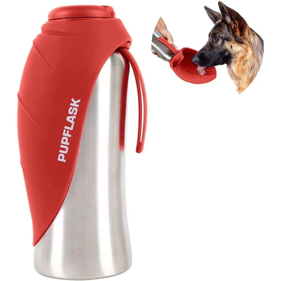 PupFlask Large  Water Bottle | 27 or 40 OZ Stainless Steel | Convenient  Drink Dispenser | Puppy Travel Water Bowl | Portable Pet Hydration Bottle | Leak Proof |  Size For All Breeds
