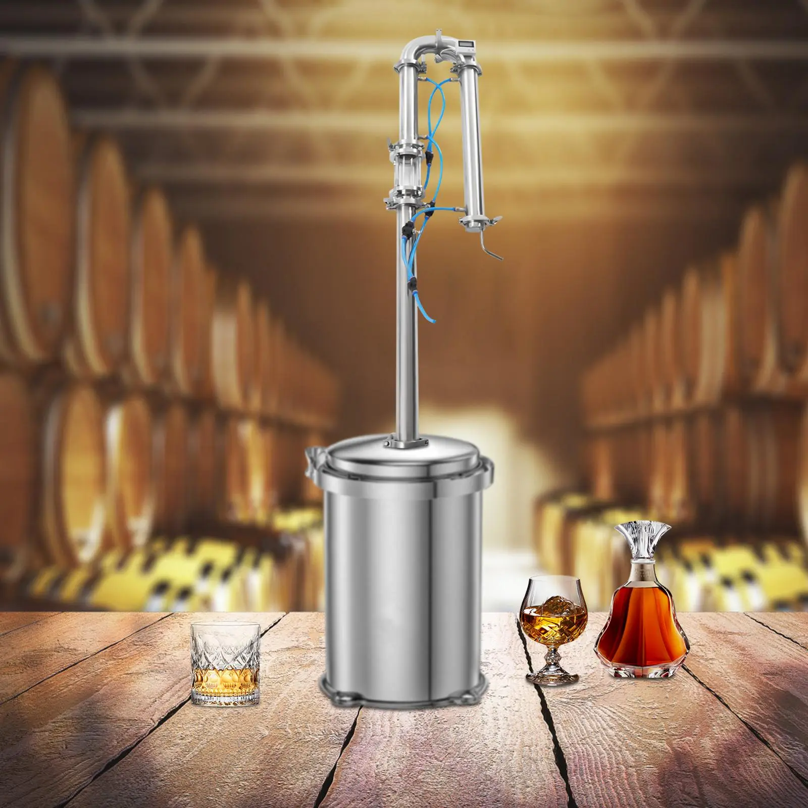 Tubular Distillation Tower with Sight Glass, 2" Domestic Brewing Equipment Moonshine Distiller Stainless Steel Wine Distilling Equipment for 13-26 Gallon Fermenter Capacity Utensils Dispenser Silver
