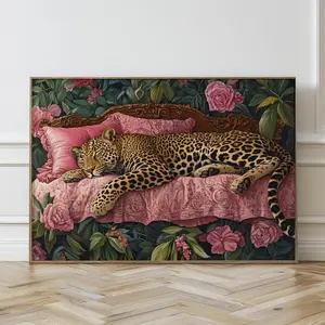 Sleeping Leopard Wall Art, Vintage Leopard Poster, Maximalist Wall Art