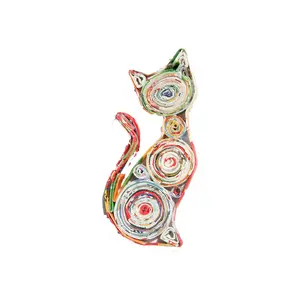 Cat Car Charm, Quilling Paper Ornament, Handmade from Recycled Magazines