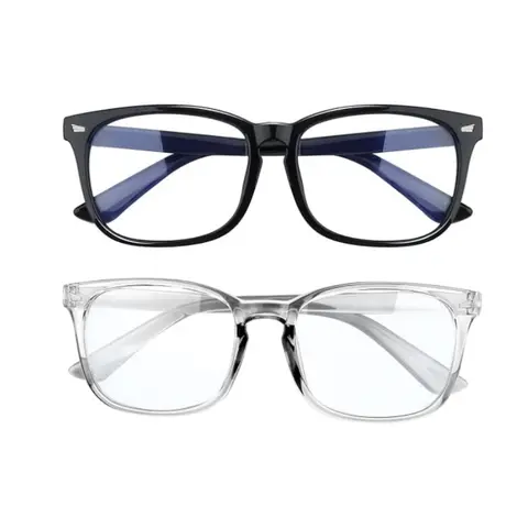 Unisex Blue Light Blocking Glasses - 99% Anti-Eyestrain & UV Glare Protection, Trendy Full-Rim Rectangular Frames, Transparent Lenses, Reinforced Plastic Frames, Nerd Look, Ideal for Office/Gaming, Great Gift for Friends and Family, Party Bag Home Supply,