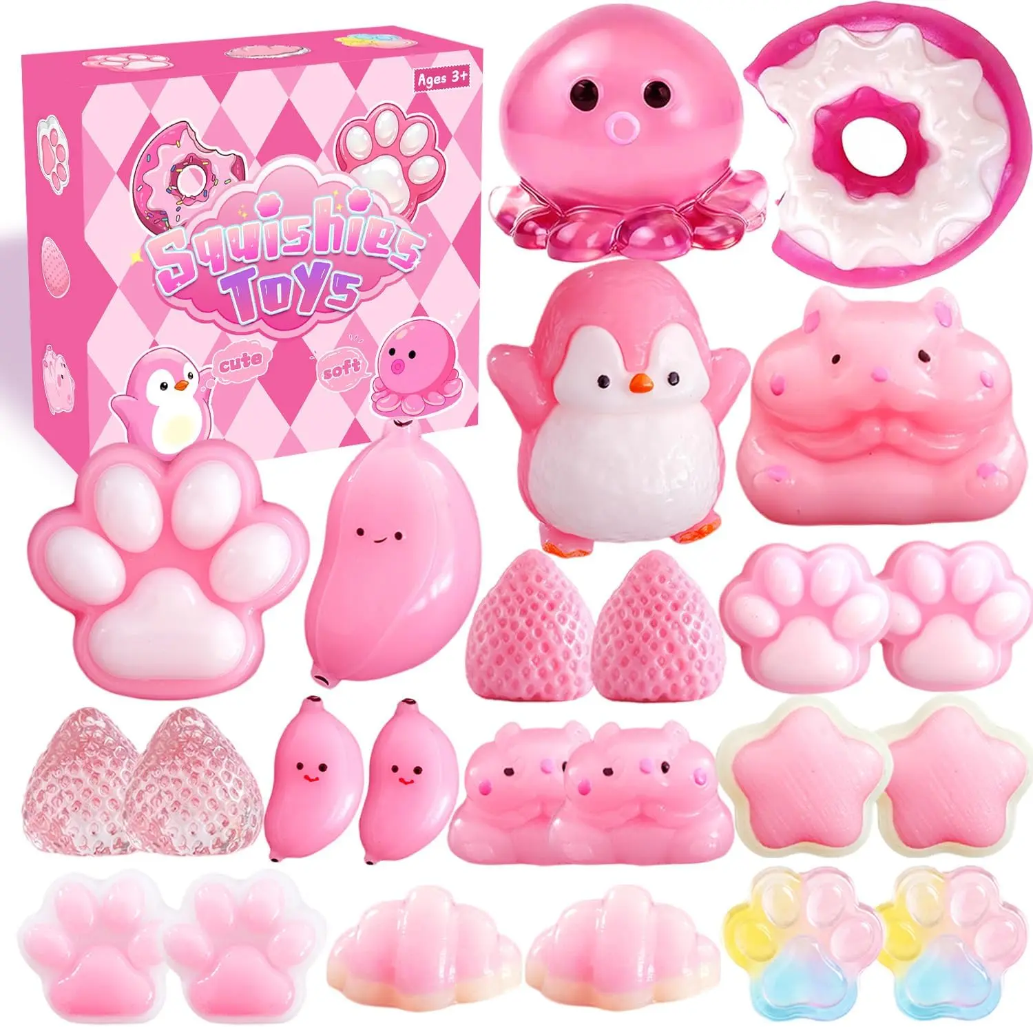 24 Pack Taba Squishy Toys, Squishy Fidget Toys, Sensory Stress Relief Squeeze Toys for Kids Ages 4-8 & 8-12, Party Favors, Classroom Prizes, Birthday Gifts, Goodie Bag Fillers