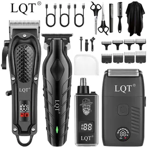 LQT 4-in-1 Professional Men's Grooming Kit | Cordless Hair Clipper, Zero-Gap Trimmer, Electric Shaver & Nose Hair Trimmer with LED Display, Barber Shears & Complete Accessories for Salon-Quality Cuts At Home