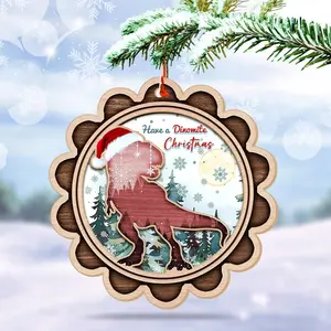 Dinosaur Christmas Ornament, Funny T-Rex Dinosaur Merry Christmas Ornament in Santa Hat, Xmas Gift Ideas