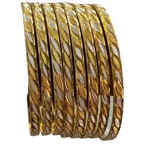 Gold-Plated Two-Toned Bangles - 8 Pc Set. Sleek & Elegant design. Perfect for any Occasion. Indian Jewelry for Women.