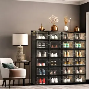 2026 New Space-saving Shoe Box | 6/12/24 Pack Transparent Stackable · Plastic Box · Black and White Boots/Shipping/High Heels Storage
