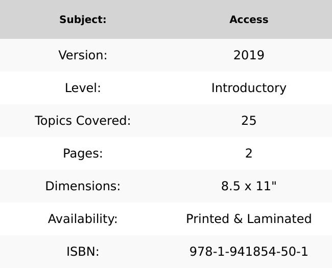 Access 2019 Introductory Quick Reference Guide