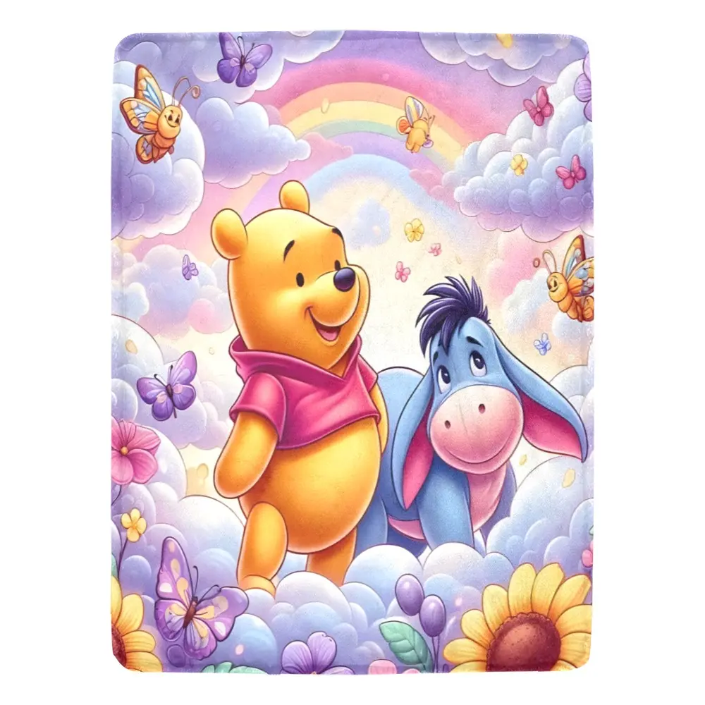 [SummerVibes] DISNEY CLASSIC Winnie the Pooh & Eeyore Ultra-Soft Flannel Throw Blanket, Vibrant Cartoon Design with Butterflies & Flowers, Durable & Easy-Care Bedding for All Seasons, Cozy Home  Decor, Soft