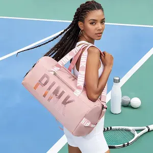 Cute Pink Travel Duffel Bag for Women with Shoe Compartment, Large Capacity Waterproof Gym Weekender Bag for Yoga School Overnight Trip