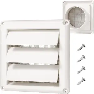 4" Dryer Vent Cover with Screen Plastic Dryer Vent Hood for Exterior Wall with 4 Screws UV Protection&Easy Installation for 4" Dryer Vent Hose (White, 4 inch Diameter)