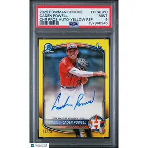 2025 Bowman Chrome Prospect Auto Caden Powell Yellow Ref Rookie /75 PSA 9 MINT