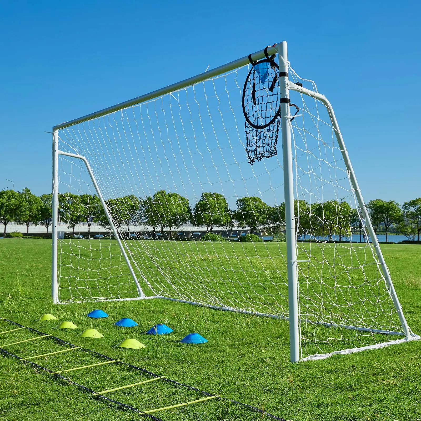 7x16FT Soccer Goal for Backyard Kids Portable Soccer Net with High-Strength Nets, Ground Stakes, Eight-Shaped Clasp, Strong Frame & Weather Resistance Excellent Soccer Field Equipment