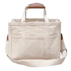 Solid Color Canvas Tote Bag for School, Large Capacity Oversize Trendy Shoulder Lux Bag for College with Multi-grid Compartment, Fashionable Multi-pocket Crossbody Bag for Spring Daily Use