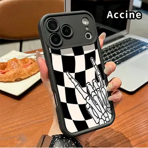 Phone Case for iPhone 17 Pro Max 16 Plus 15 14 13 12 11 Air E Checkered Skeleton Pocket-Friendly Shockproof Silicone Protective Softcase