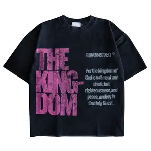 FEEGO Vintage The Kingdom Romans 14:17 Graphic Distressed T-Shirt Shirt, Y2K Clothing Menswear Top Streetwear Crewneck Tropical gift idea graphic tee t-shirt