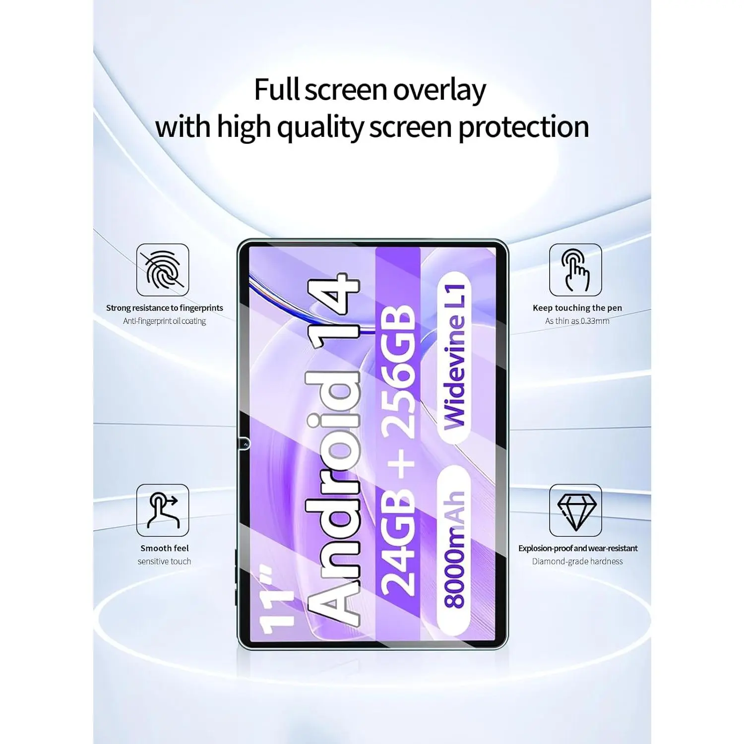 Tablet Screen Protector Accessories for SKYEGG K15 11-in Android 14 Tablets, 9H Hardness Anti-Scratch Protection, 2.5D Rounded Edges, Touch-Sensitive, Silicon Material, Fingerprint-Resistant, Bubble-Free Easy Installation, 2-Pack