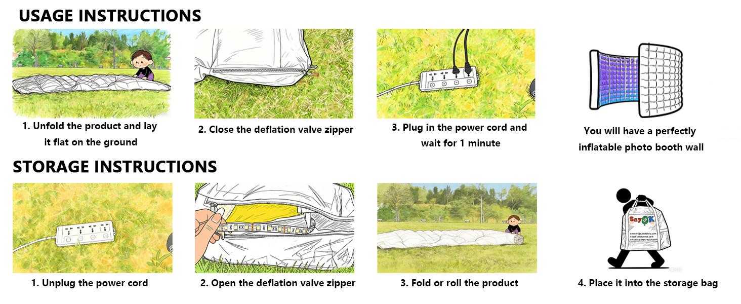 SAYOK 360 Photo Booth Backdrop, 10FT Inflatable Photo Booth Wall with Light, Enclosure, Photoshoot Background Silver Wall for 360 Photo Booth Machine, Wedding, Party, Event, Exhibition