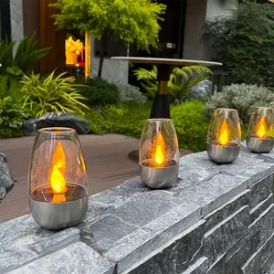 Set of 6 solar-powered candle cup lights, LED realistic candlelight, IP44 waterproof, ultra-long battery life, soft glow, portable design—ideal for indoor spaces like courtyards, living rooms, offices, gardens, villas, and outdoor activities such as picni