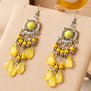 1 Pair of Multi-Layer Rice Bead Acrylic Water Droplet Earrings - 10 Colors - Vacation Style Earrings - Pendant Earrings for Women - Bohemian Style Tassel Earrings for Women - Women's Jewelry - Gift Giving Holiday Banquet Party Earrings for Women