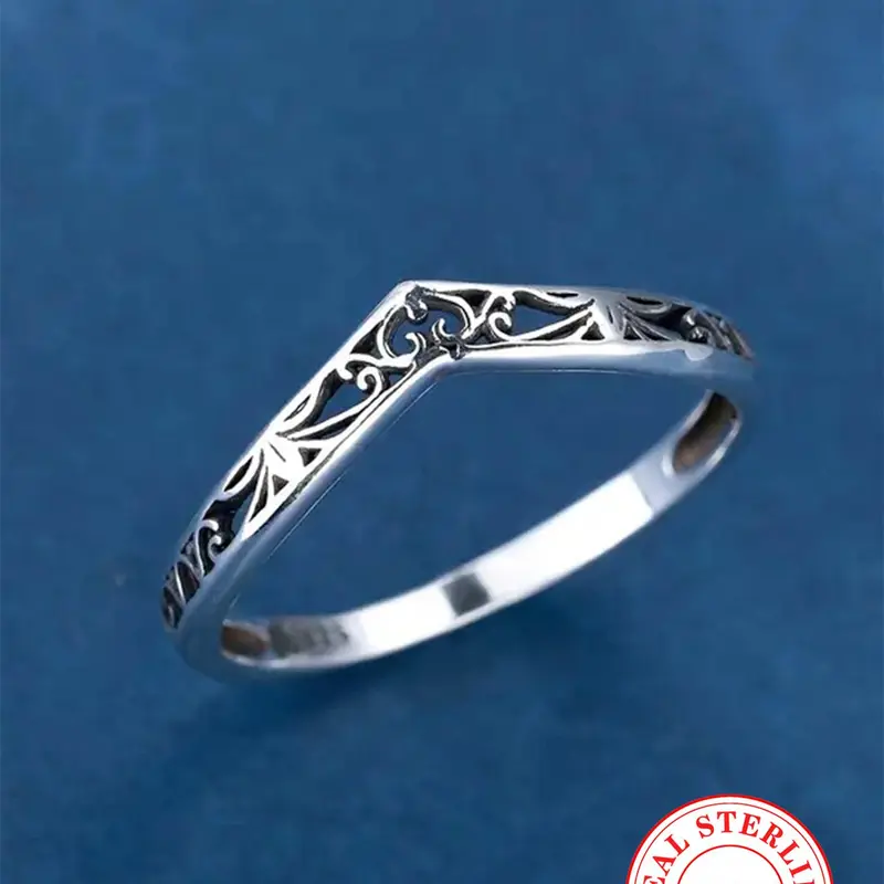 S925 Sterling Silver Simple Hollow Out Design Cuff Ring, Elegant Fashion Rings, Statement Ring, Engagement Ring Anniversary Party Jewelry Gift for Women, Jewelry for Birthday Gift, Engagement Wedding Rings, Fine Jewelry, Beautiful Rings