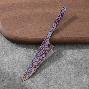 CARE SERIES | Patina-Blue High Carbon Steel with Special Heat Finish Technique Coreless Damascus Kitchen Knife MUST with Specific Care