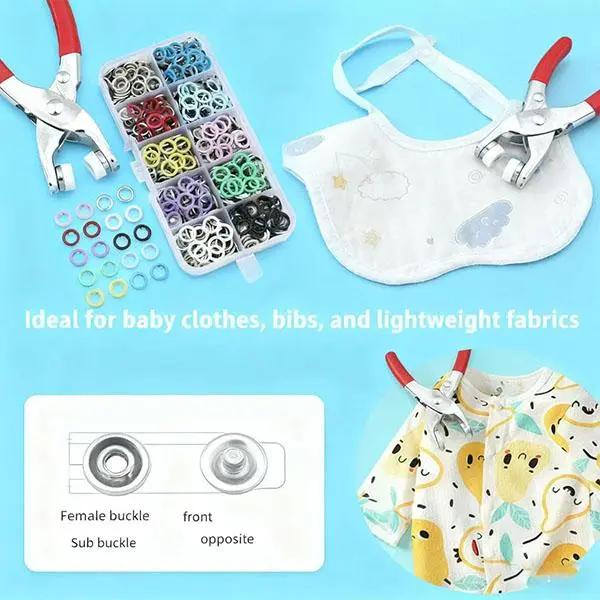 100PCS Metal Snap Buttons with Hand Press Pliers Set, Sewing Accessories Kit for DIY Clothing, Hats & Crafts, Seamless Fastener Tool Set