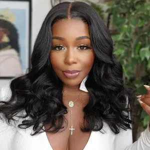 Wavy V Part Wig Wear And Go Glueless Upgrade U Part Wig  Wave  Black Synthtic Hair Soft As Human Hair Half Wigs For Black Women 180% Density ( Brown, 16 Inch)
