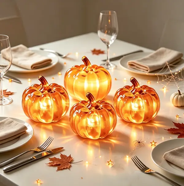 1pc-Amber Transparent Pumpkin LED Light - Battery Operated Fall Lamp with Warm Glow, Desktop Ornament & Farmhouse Table Decor for Halloween Thanksgiving, Gift Idea