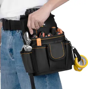 TKIGZNW Tool Belt Pouch Black Nylon with 18 Pockets 900D Tear Resistant for Electrician Tools Storage Durable Construction with 6 Elastic Loops and 4 Holder Loops