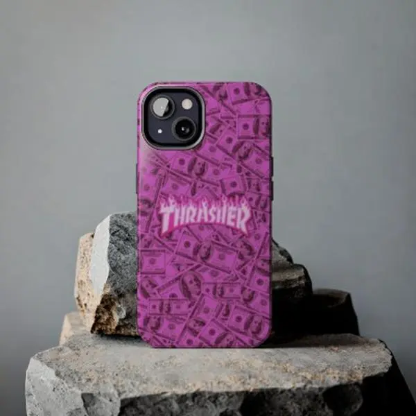 Pink Money Thrasher Fire Phone Case Trend 2024 ,HypeBeast Phone Case For Iphone 11,12,13,14,15 Free Shipping