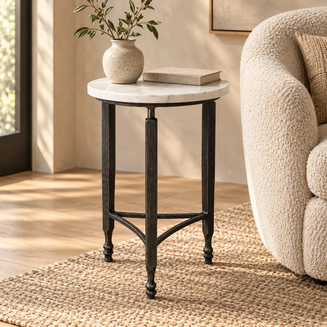Cathedra Round White Marble End Table