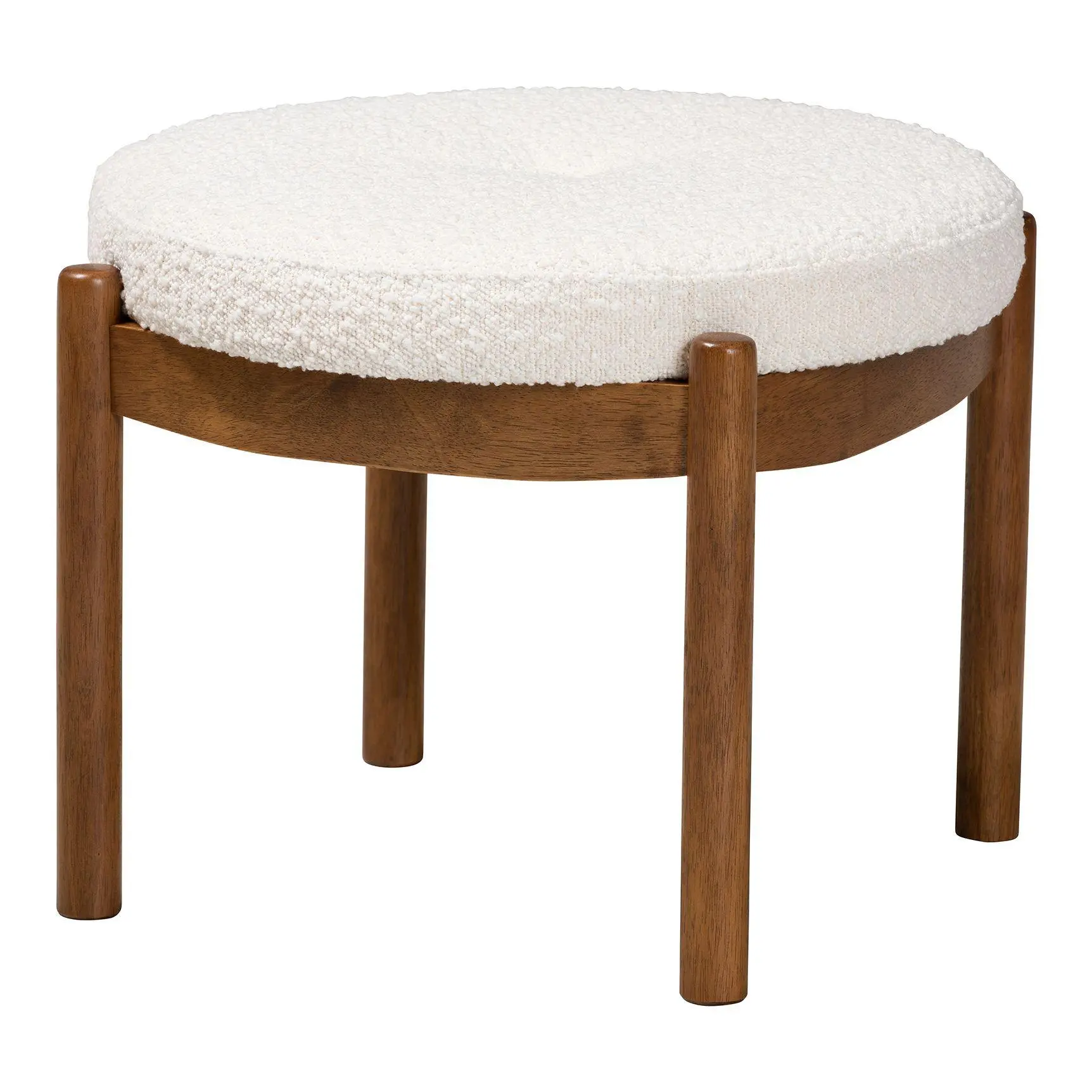 Baxton Studio Iliana Boucle Fabric and Wood Ottoman Footstool