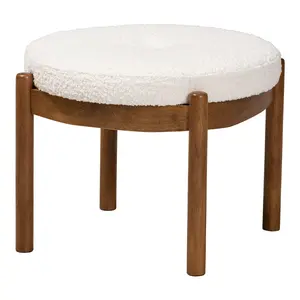 Baxton Studio Iliana Boucle Fabric and Wood Ottoman Footstool