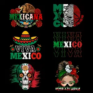 6Pcs Mexican Design Heat Transfer Vinyl Stickers Sugar Skull T shirt Jacket Jeans Sweatshirt HTV Decals for Clothing Crafts