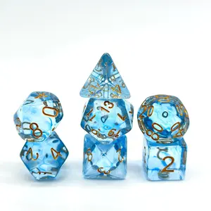 Red DND Dice Set 7PCS Filled Resin Polyhedral D&D Dice W/Iridescent Mylar Inclusion Role Playing Dice with Dice Bag Compatible with Dungeons and Dragons Gift