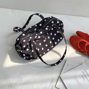 Polka Dot Shoulder Bag Large-Capacity Nylon Cloth Ultra-Light Short-Distance Travel Yoga Sports Storage Handbag for Women