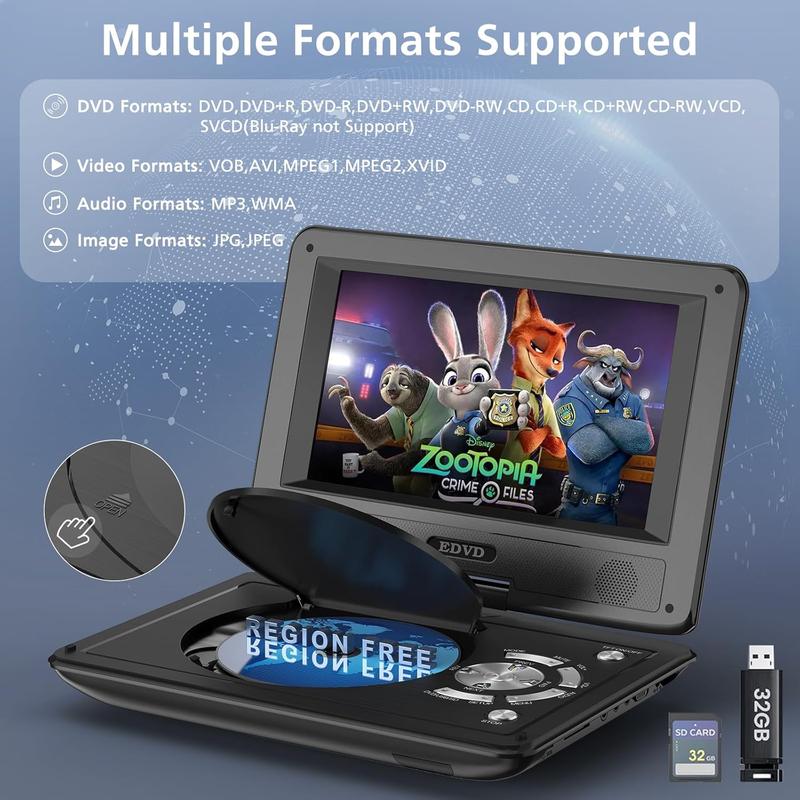 Ultra-thin HD 9.8 inch mobile DVD player with TV portable evd player car DVD player supports SD card/USB/CD/DVD and multiple disc formats