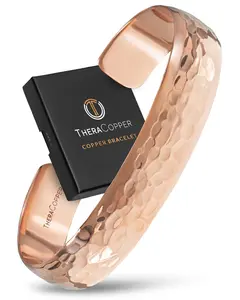 TheraCopper Copper Bracelet for Men & Women (Hammered) — 100% Pure Copper Bracelets — Raw, Solid & Uncoated Authentic Handmade Tibetan Bracelet Cuff Bangles