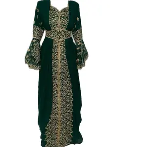 Stunning Layered Kaftan - ONE SIZE LARGER (S-M).  Green with Intricate Detailing, V-Neck, Long Sleeves, Comfortable Fit for Any Occasion