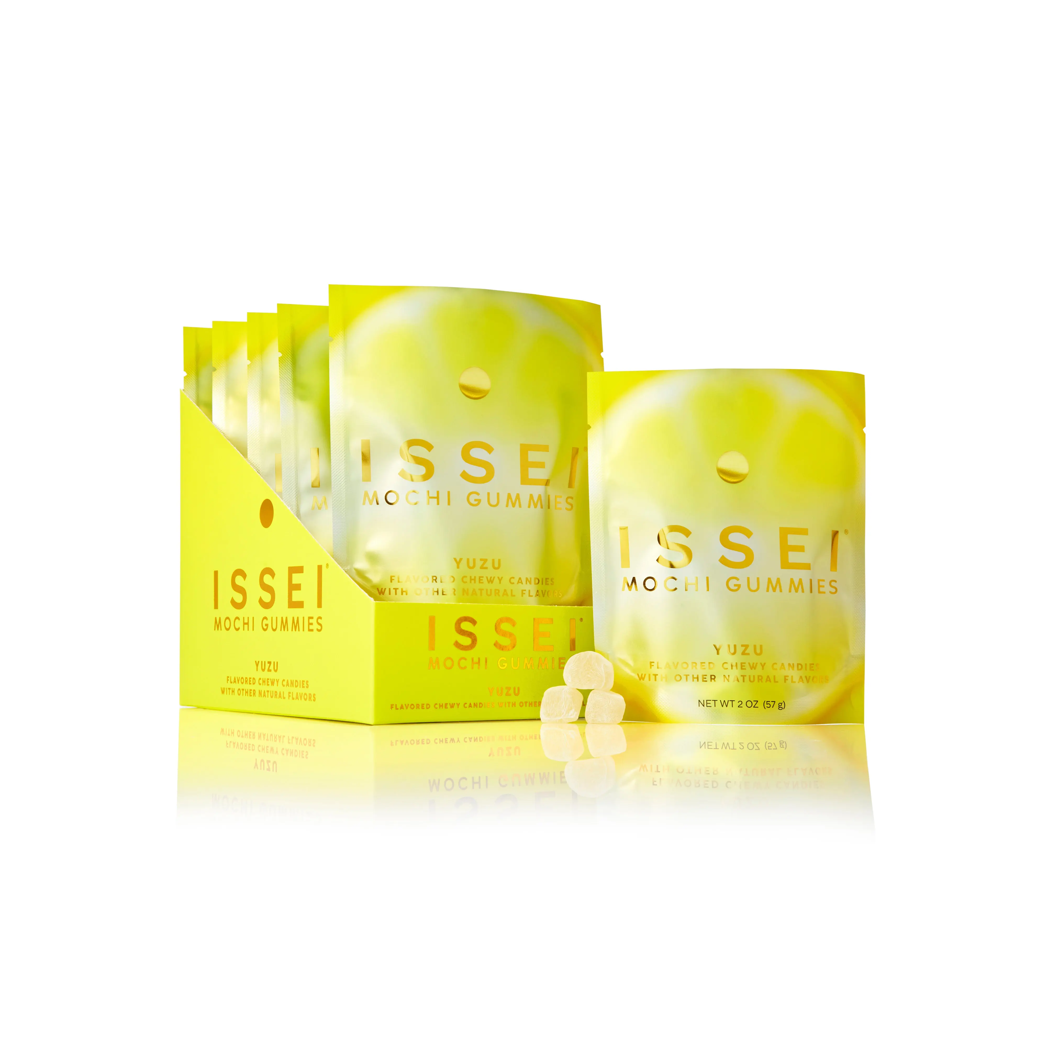 Issei Mochi Gummies 6 Pack Yuzu | Soft & Chewy | Award Winning | Gelatin-Free, Non-GMO, Gluten-Free, Plant-Based, Dye-Free | Delicious Snack | 2 Oz (6 Pack, Yuzu Flavor)