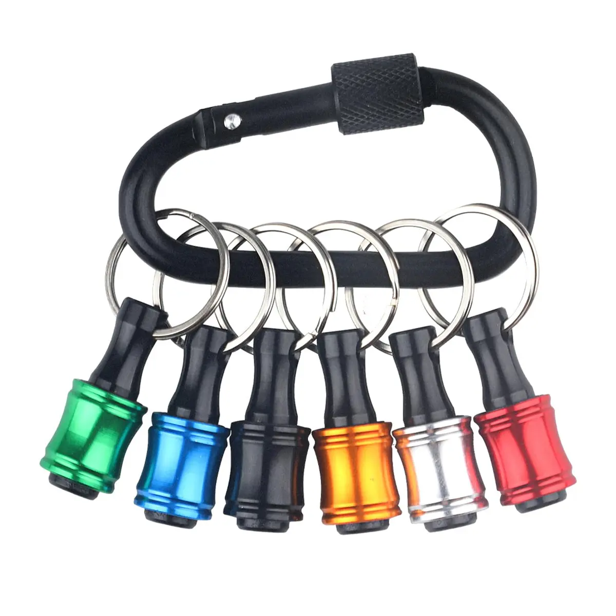 DABATR Push to Unlock,6PCS 1/4 inch Hex Shank Aluminum Alloy Screwdriver Bit Holder Light-Weight Quick-Change Extension Bar Keychain Drill Screw Adapter Portable,Black Carabiner,Tool Gifts for Men