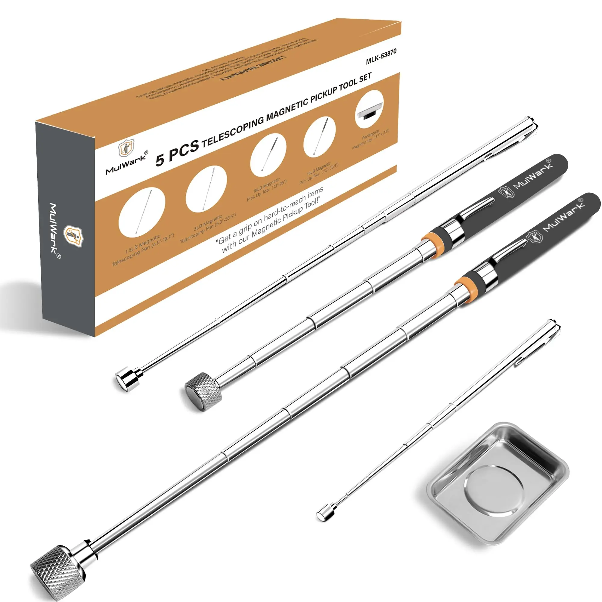 Mulwark 5pcs Telescoping Magnetic Pickup Tool Set - Non-Slip Extendable Magnet Sticks with Strong Pull Force for Mechanics and DIY Projects unique christmas gift