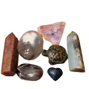 $55 Intuitive Crystal Box - Natural Crystal Boxed Set includes 7 items Tower, Carving, Free-form, Raw Mineral, Specimen and Tumbles Home Ornament Decor