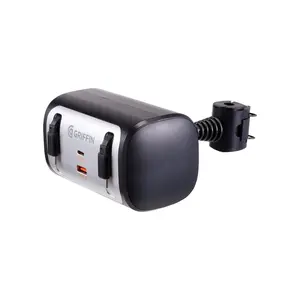 Griffin PowerJolt Backseat Car Charger with Dual USB-C & USB-A Ports Fast Charging 0-50% in 30 Minutes Retractable Cable Headrest Mount for iPhone Android Tablets