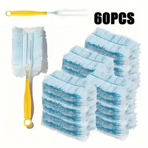 30pcs/40pcs/60pcs Pack Disposable Electrostatic Feather Duster Heads Suitable for Home & Car Use, Static Dusting Tool with Handle for Sweeping, Replacement Brush Heads for Furniture, Keyboards, Laundry, Multi- Cleaning Accessories