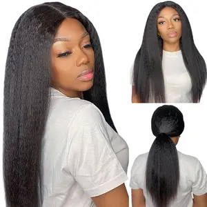Kinky Straight U Part Wig 24 12 Inch U Part Glueless Yaki Straight Wigs For Black Women Africa American Daily Use Full Machine Made Wigs For Daily Use Cosplay, Party, Beginner Friendly 2025 Halloween Black Friday Vacation Spring Summer Autumn