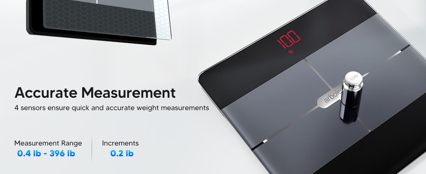Arboleaf Bathroom Smart Scale with BMI, Body Fat, Muscle Mass, Digital Bathroom Scale for Body Weight, 14 Body Composition Metrics, Large LED Display, Accurate Weighing Machine, App Sync, 400lbs, 10.2"