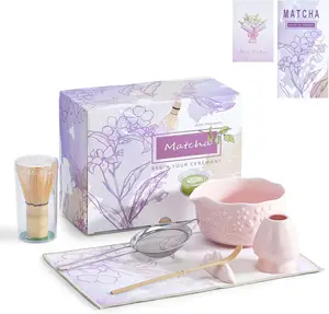 Matcha Whisk Set, Ceramic Cute Matcha Kit Set Includes Bowl (Chawan), Whisk and Holder,  Scoop, Scoop Rest, Sifter and  Towel, 7 count Macha Making Tools,  for Women, Men ()