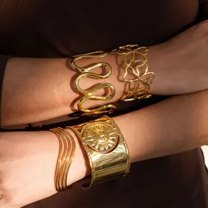 Emma's Heart | Minimalist Hollow Cuff Bangle - 18K Gold Plated Stainless Steel, Modern Open Bangle