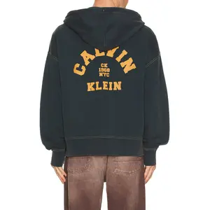 Calvin Klein Washed Premium Vintage Logo Zip Hoodie in Nurture Navy Unisex